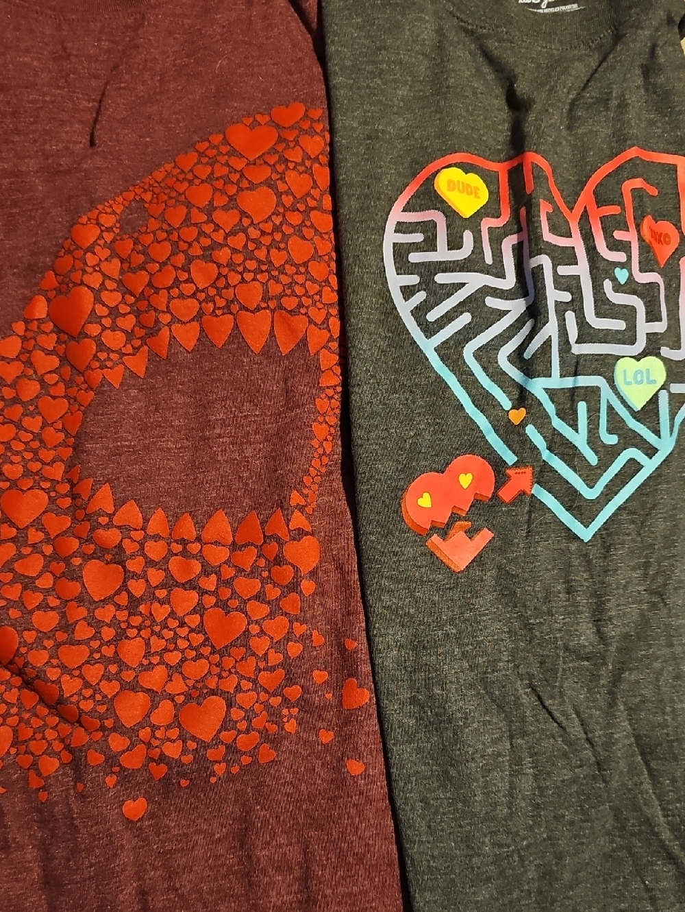 Cat & Jack Kids Short Sleeve Heart Graphic Tees - Red & Charcoal
